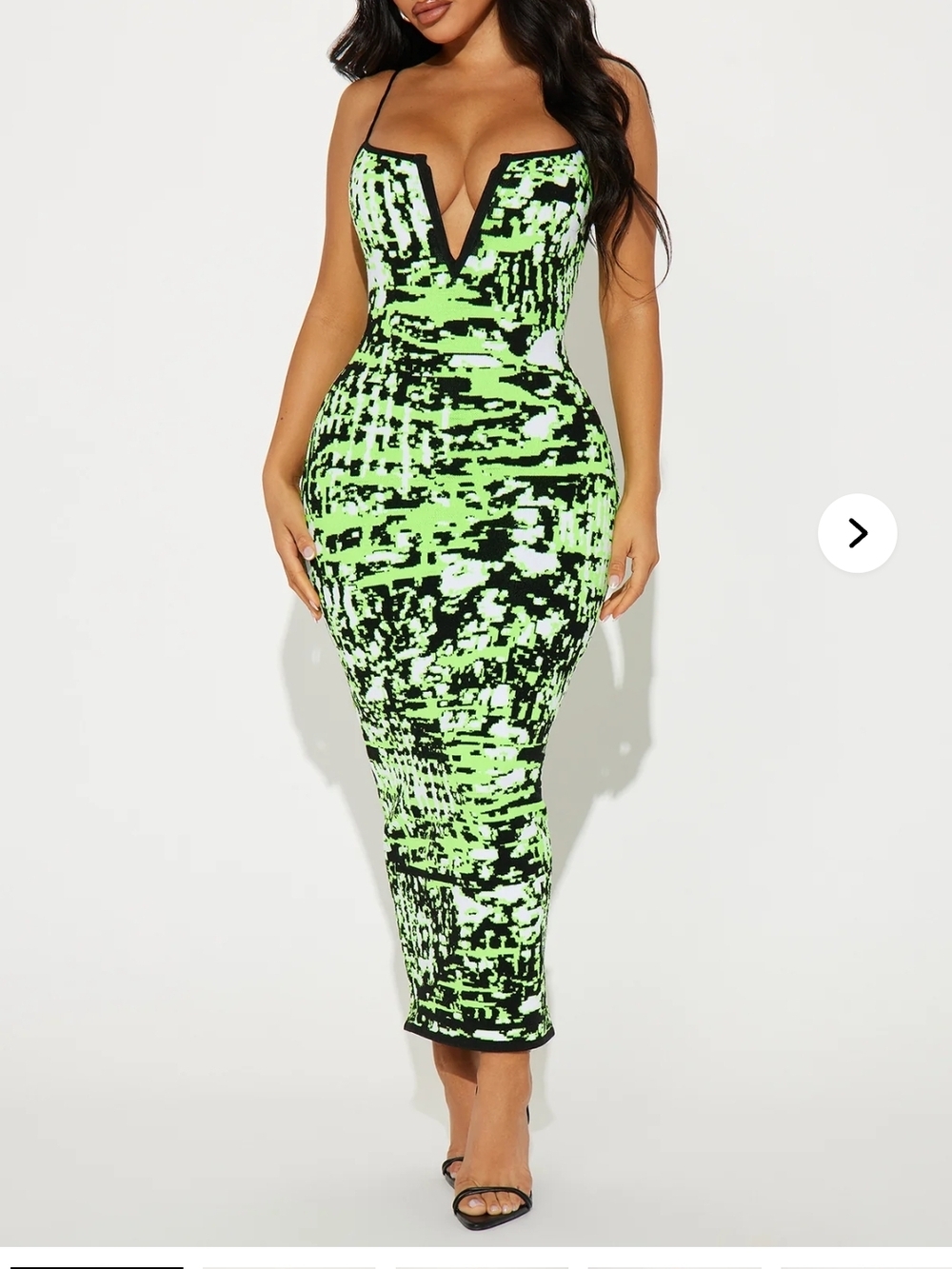 Neon Green Print Bodycon Midi Dress - Women's